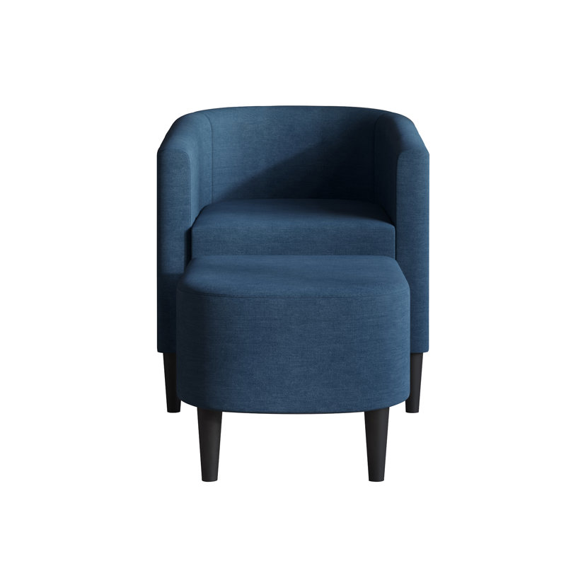Upholstered Armchair and Ottoman Set, Blue Linen