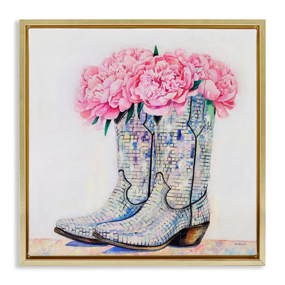 Floral Shimmering Cowgirl Boot Floating Frame, design by Amanda Greenwood