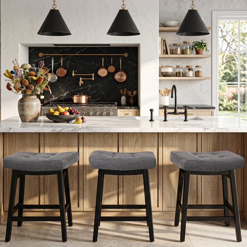 Tabourets de bar extra larges 19,7 po,  Siège en similicuir gris / structure noire