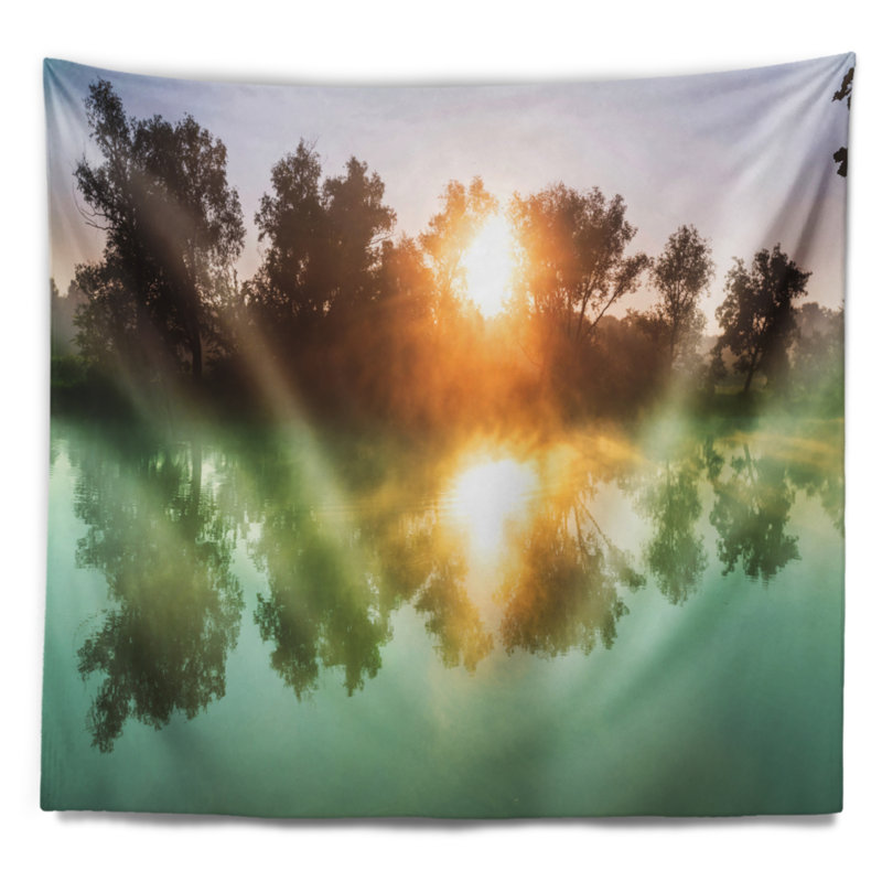 Paysage, belle rivière d'été au coucher du soleil, H 32 po x l 39 po