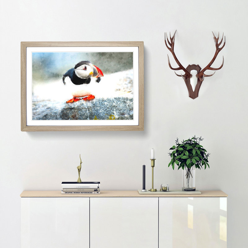 Atlantic Puffin - Picture Frame Painting Print, 24cm H x 33cm W x 2cm D, Oak Framed