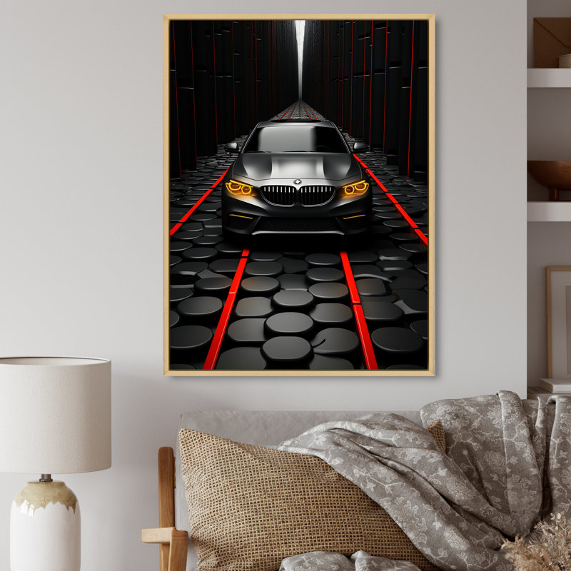 Voiture noire, fond abstrait - art mural, salon, H 32 po x l 16 po x P 1 po, Cadre naturel flottant