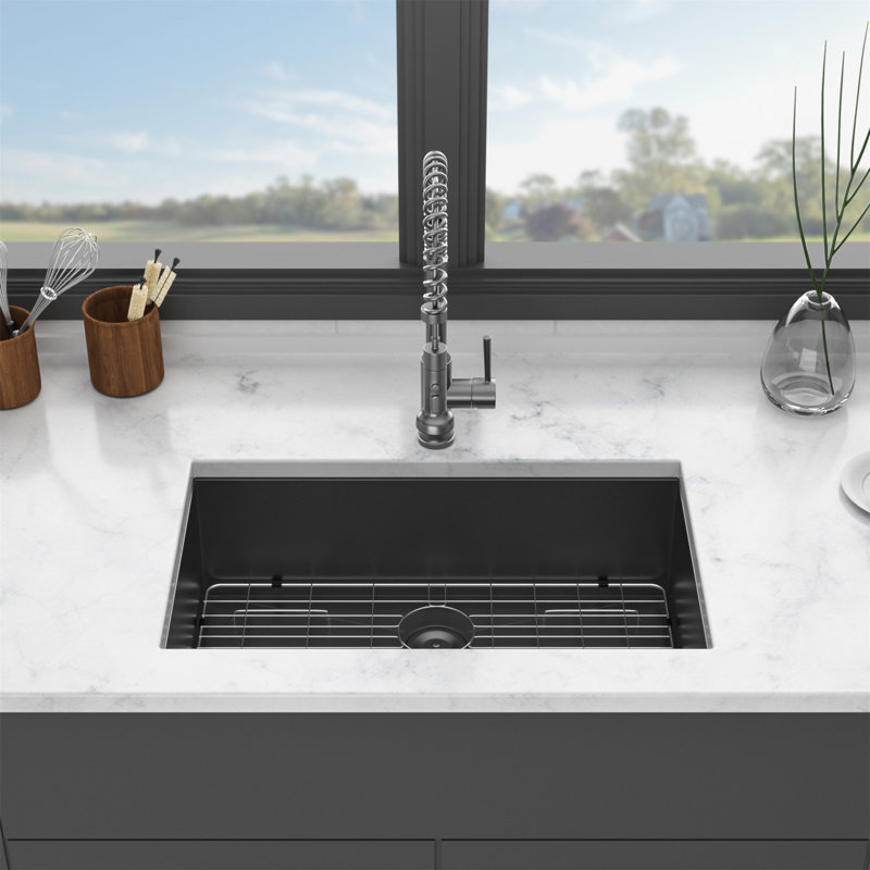 Évier de cuisine noir en acier inoxydable - cuve de cuisine encastrée 30 "x 18" x 9 "en acier inoxydable de calibre 16 avec profondeur de 9 pouces