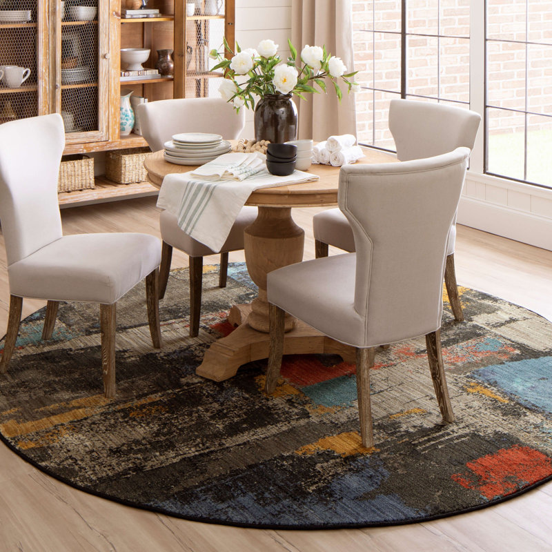 Abstract Blue and Multicolor Wool Area Rug