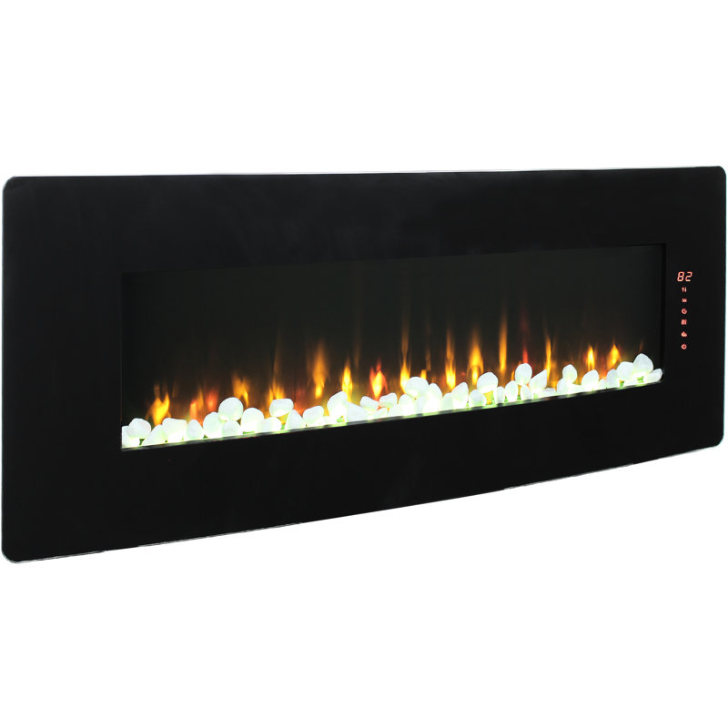 48" Curved Wall Mounted Fireplace - 1400W Heat, 8 Ember Bed Colors, Double Protection, Powder Coated Finish Front Electric 5000 /H 4 Backlight Adjustable Brightness, Finish,