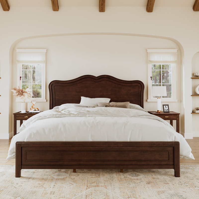 Lit en bois massif avec tête de lit Annalia, Très grand, Dark Walnut