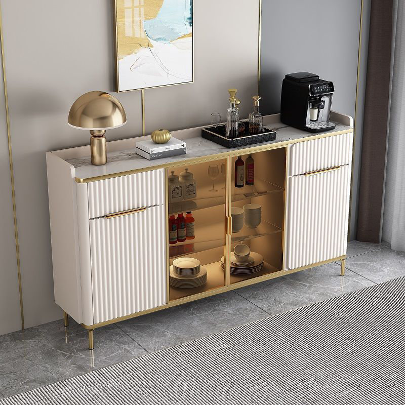 Buffet 63 "moderne avec portes en bois fritté et portes cannelées en blanc et or