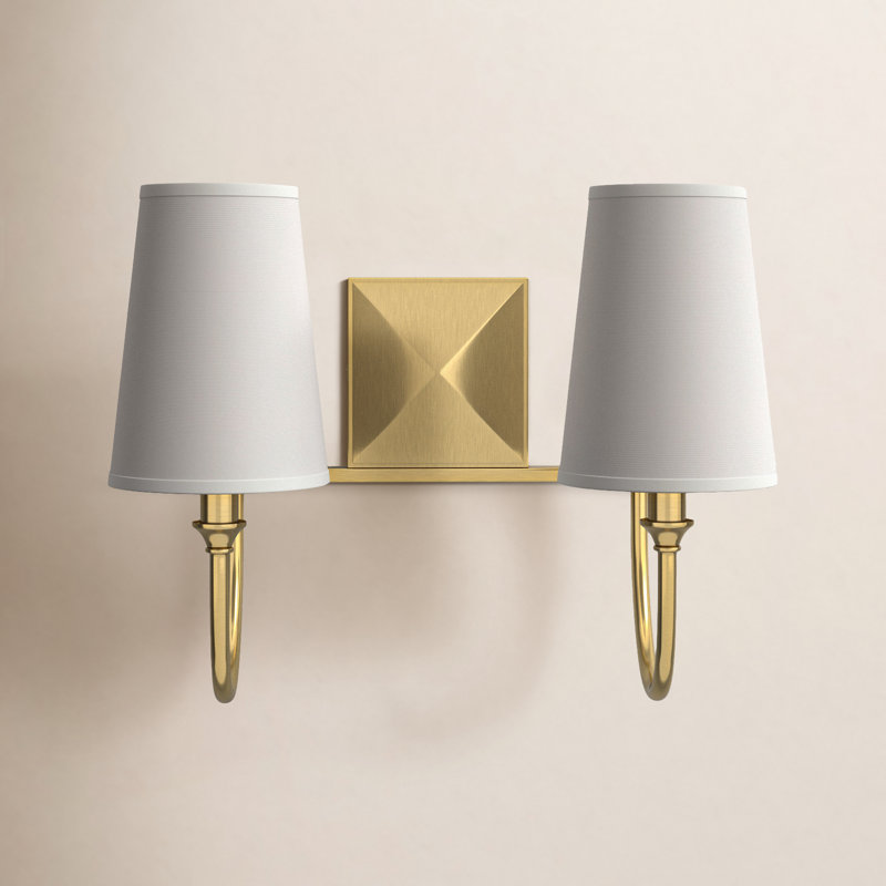 Alata 2-Light Dimmable Vanity Light with Fabric Shades, Brass