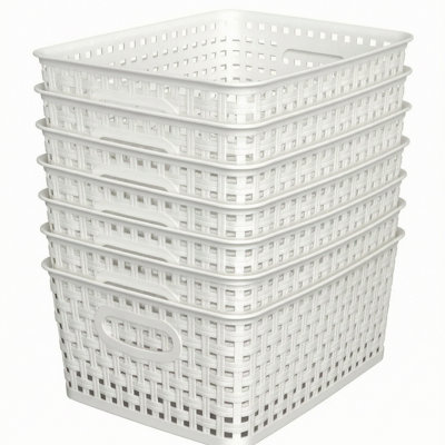 White Woven Plastic Storage Basket Set of 6
