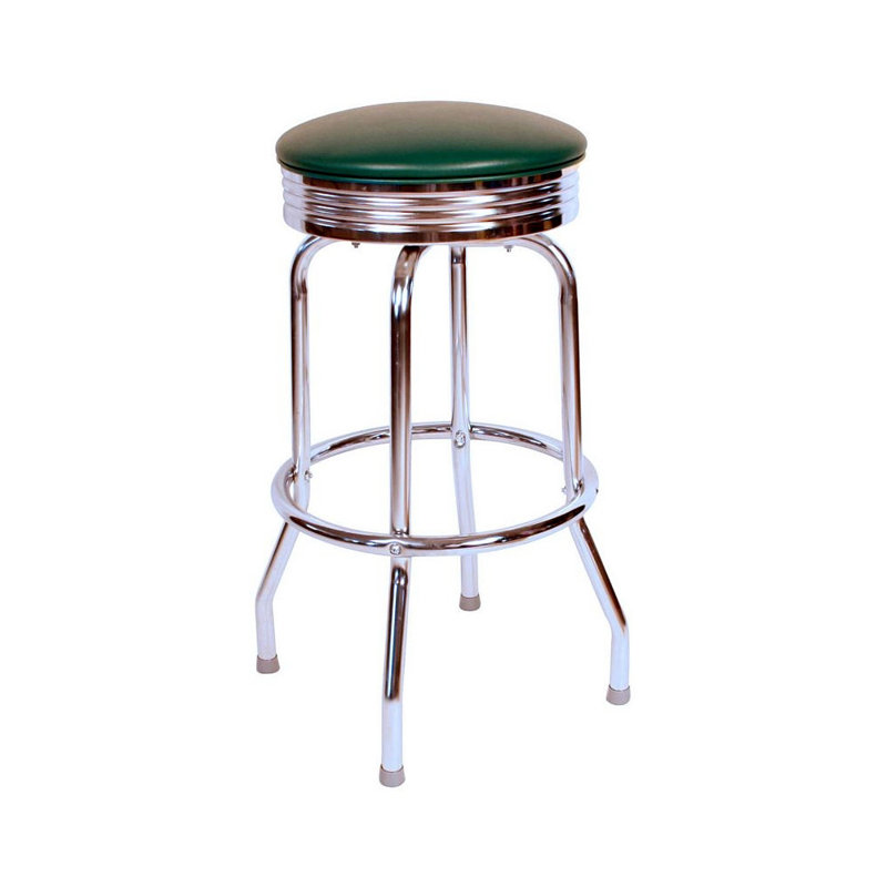 Retro Home Single Ring Chrome Pan Swivel Bar & Counter Stool, Green, Bar Stool (30" Seat Height)