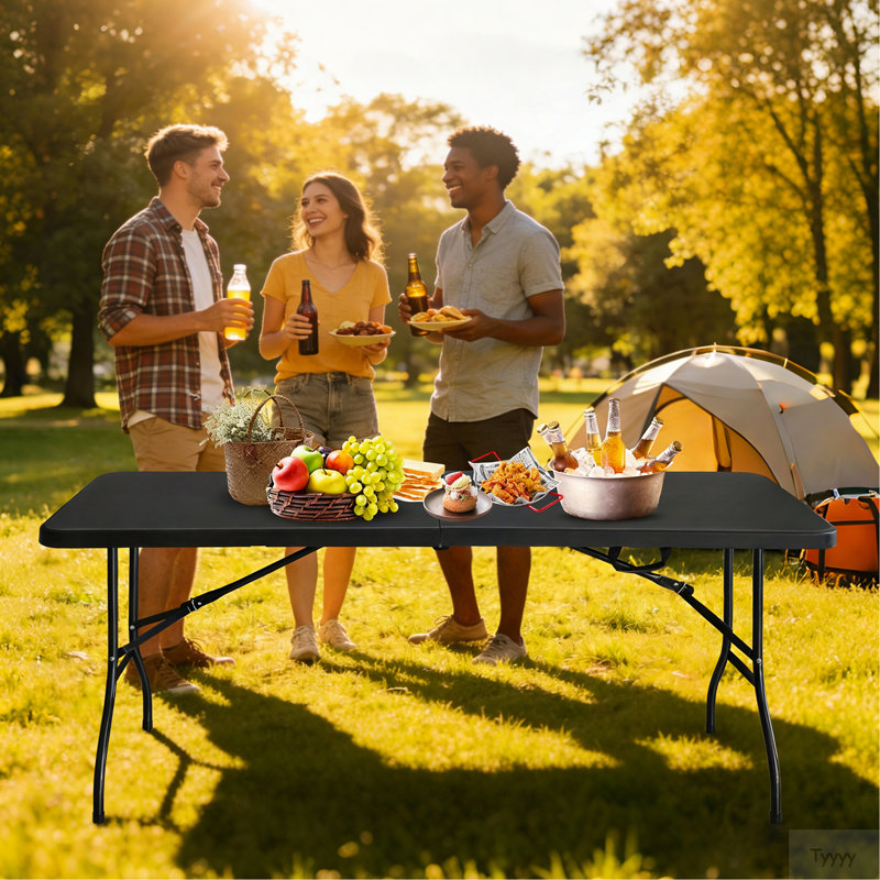 6Ft Pink Folding Table, Portable Plastic Table For Camping, Picnics, Parties, High Load Bearing Foldable Table, Noir