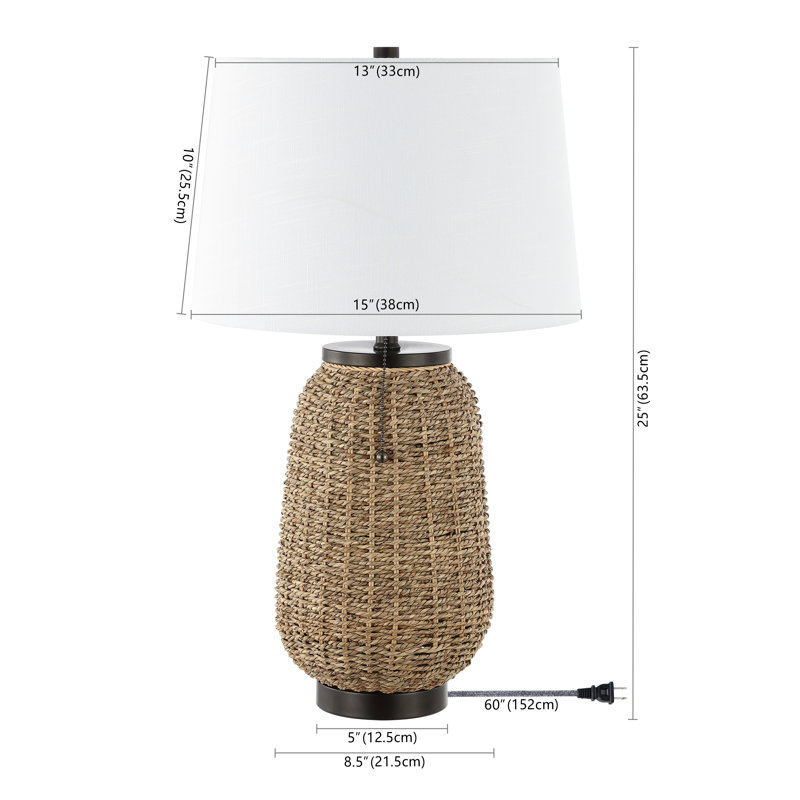 Lampe de table rustique en fer / rotin 25 po avec chaîne à tirer Zelie, bronze huilé / brun foncé