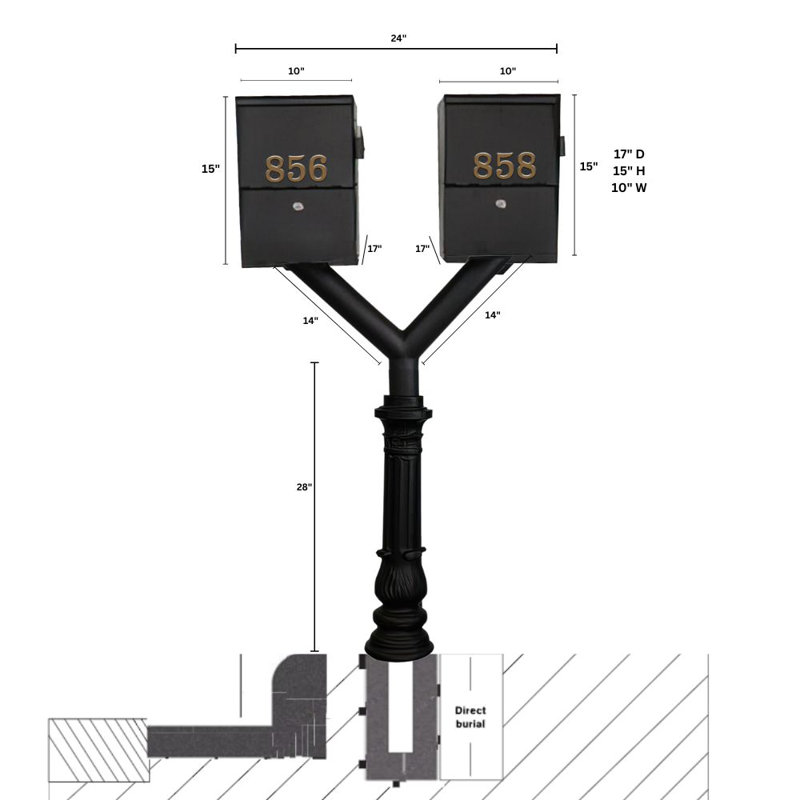Penfield Twin Mailbox Post - 77.5'' Tall with Ornate Base - Multi-Mount Post