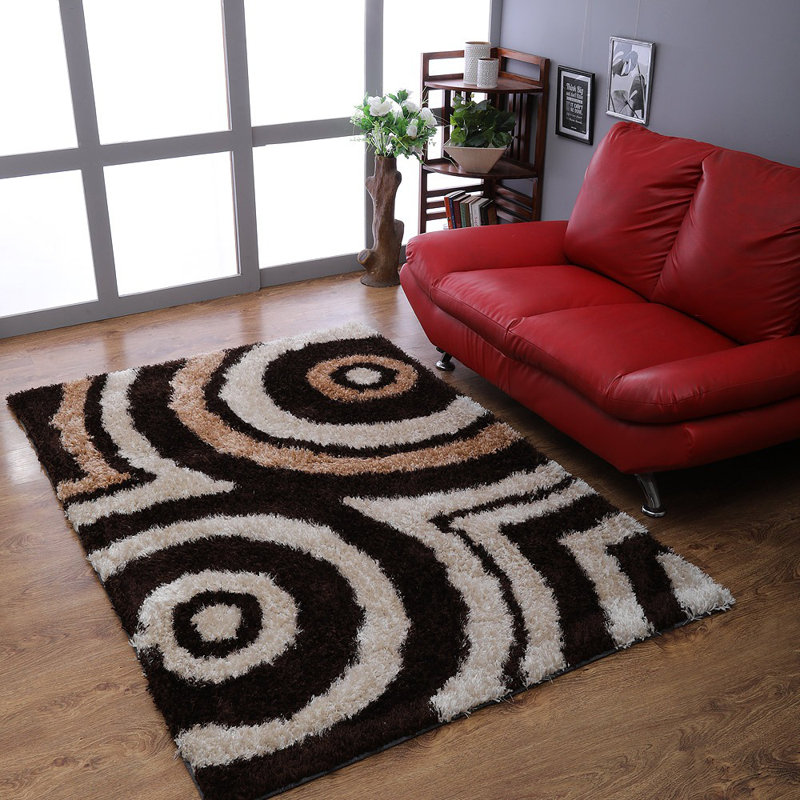 Aaliyah Hand Tufted Shag Polyester Eco-Friendly Area Rugs - Rectangle, Beige Brown Colour, Geometric Modern Design, High Pile Thick Handmade Anti Skid Area Rugs for Living Room, Bed Room