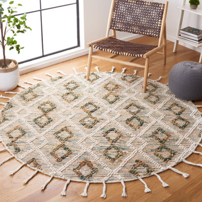 Honeyville Hand Loomed Wool/Jute/Cotton Geometric Rug in Ivory/Emerald