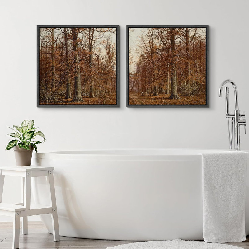 «Brown Autumn Whisper paired Forest Trees In Fall Nature», ensemble de 2 pièces encadrées sur toile, Noir, H 24 po x l 24 po