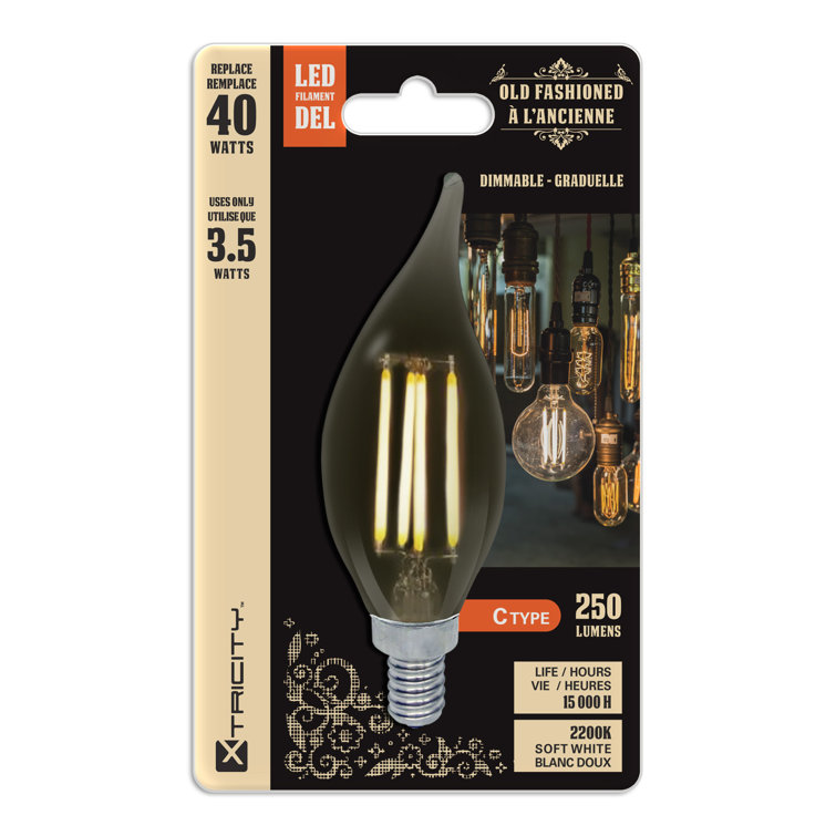 Equivalent C35 E12/Candelabra Dimmable 2200K LED Bulb