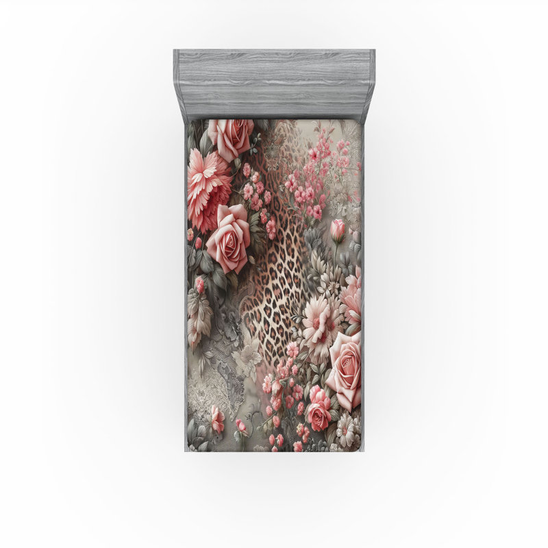 Drap-housse à imprimé léopard Ambesonne_ Jardin de roses médiévales_ Laurel, Simple