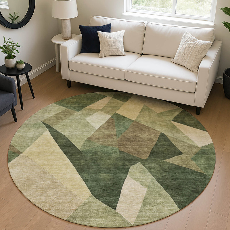Machine Washable Indoor/Outdoor Jourdan ACN2374 Abstract Rug, Round 8'