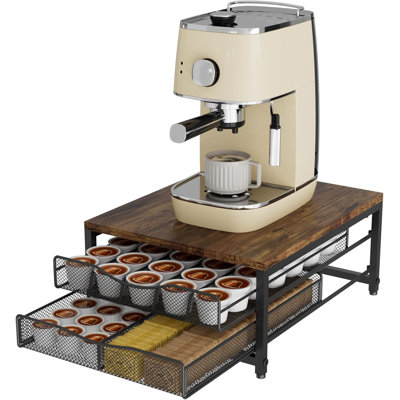 Porte-dosette de café pour comptoir, porte-gobelet en bois K avec tiroir coulissant double couche, rangement pour dosette de grande capacité