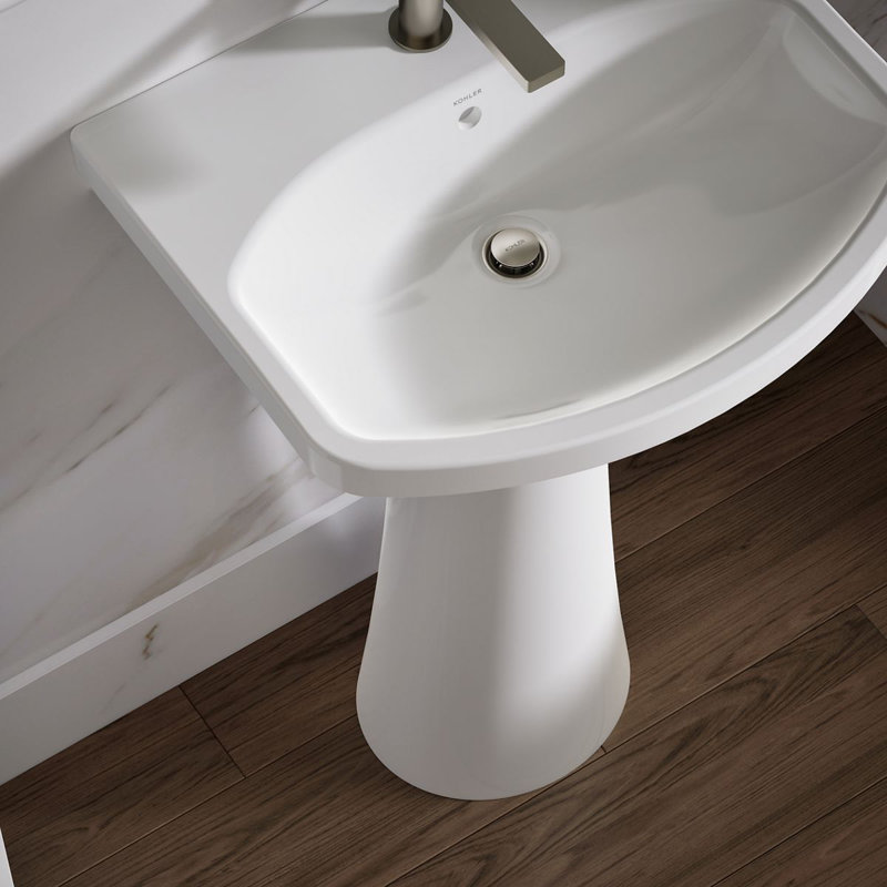 Cimarron® 26.81" Vitreous China U-Shape Pedestal Bathroom Sink with Overflow, White, Single