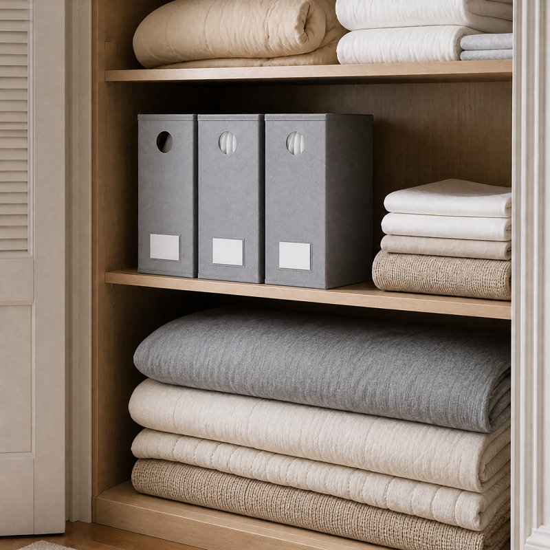 6 Pack Bed Sheet Organizers and Storage, Foldable Linen Closet Organizer with Window for Queen and King Size Bedding, Gray