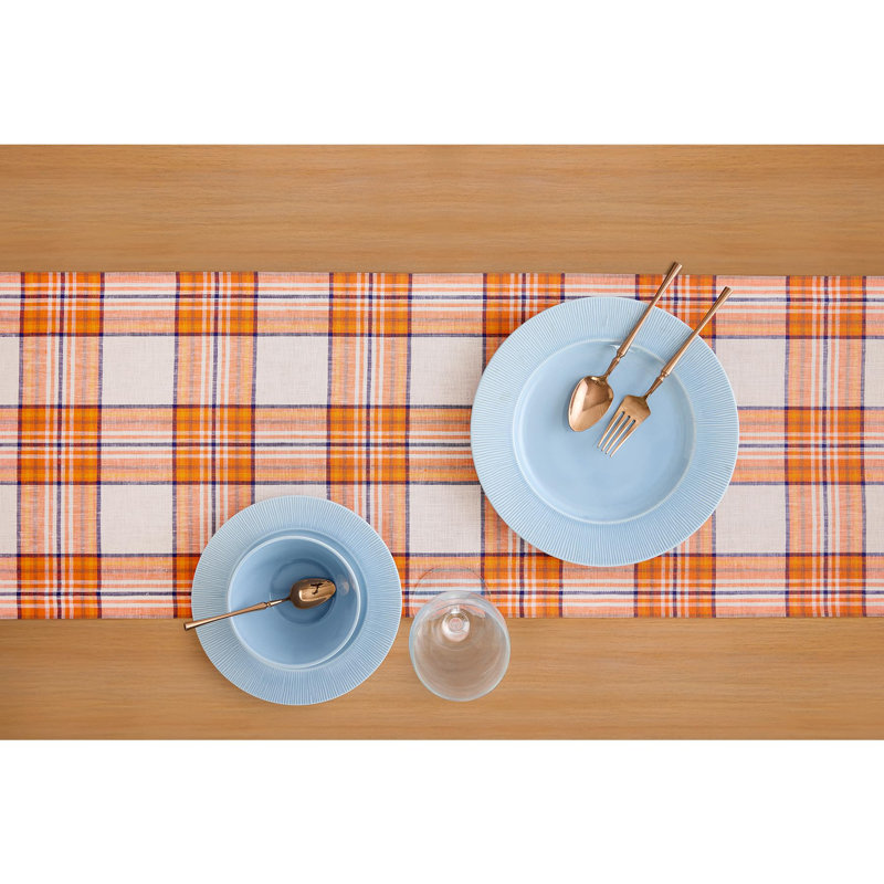 100% Pure Line Table Runner - Orange Plaid, 120" x 14"
