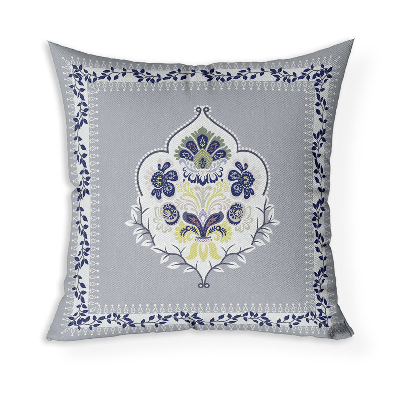 Coussin décoratif intérieur / extérieur Kashmir, Bleu / Gris pâle, H 26 po x l 26 po