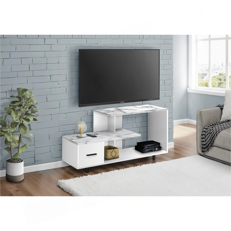 Meuble télé multimédia 48 po avec tiroir de rangement, White