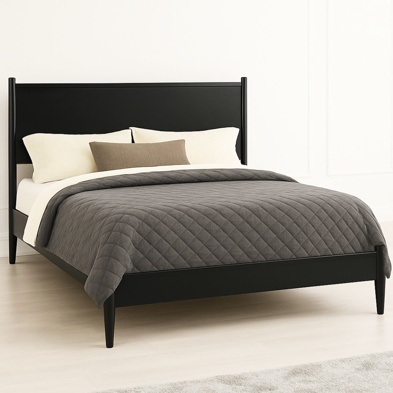 Lit plateforme en bois de style oriental Mid-Century noir Eastern King