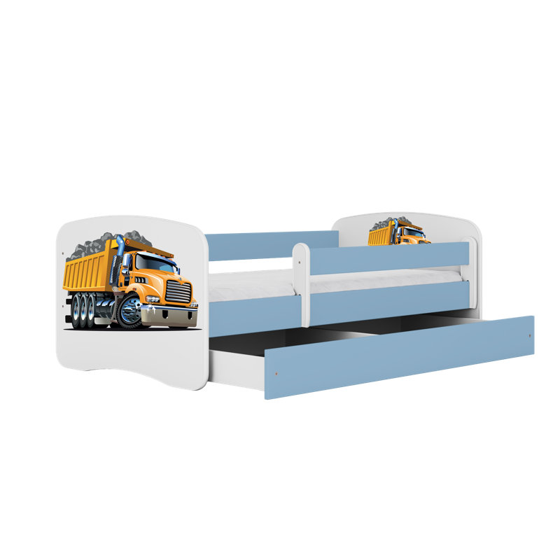 Cicero Drawer Convertible Bed and Mattress, European Toddler (80 x 180 cm), Blue/​White