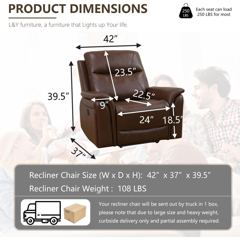 Fauteuil inclinable électrique de 39 po en similicuir de qualité supérieure moderne avec éclairage DEL