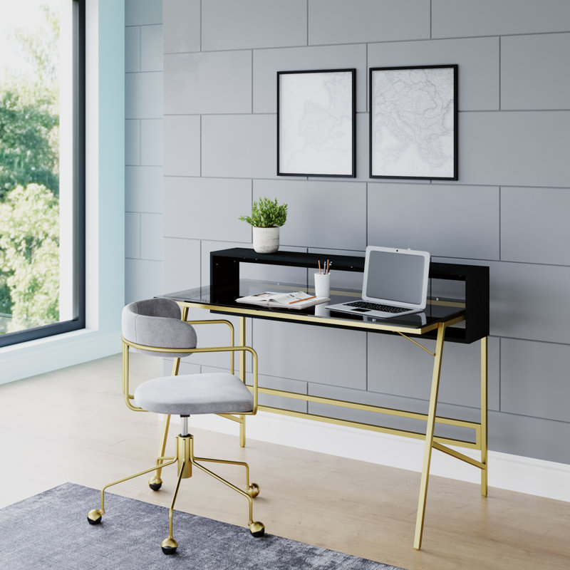 Shavonne Glass Top Metal Base Writing Desk