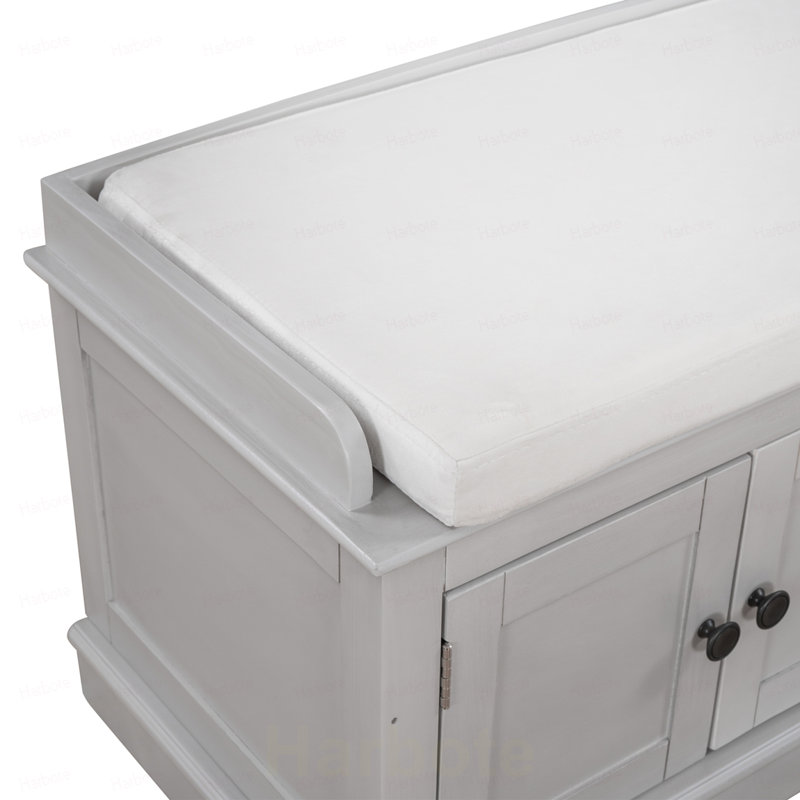 Polyester Upholstered Bench, Light Grey
