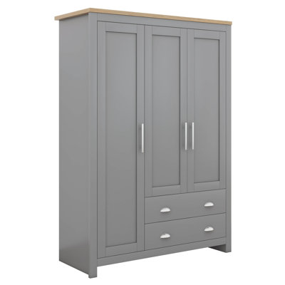 Armoire-penderie 3 portes avec 2 tiroirs, armoire en bois H 67,9 "avec 2 tringles et tablettes