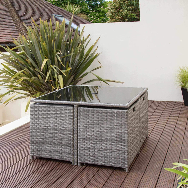 Quilla All Weather Wicker/Rattan 8 - Person with Cushions & Parasol, Grey Weave/Grey Umbrella