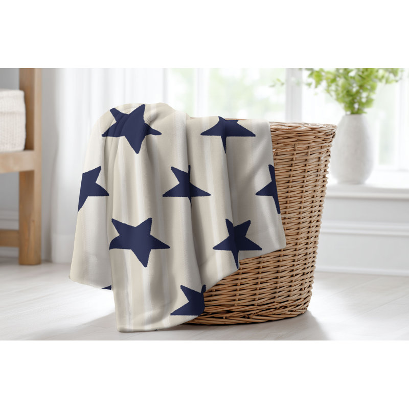 Couverture en velours de velours de coton vison Stars & Stripes, L 60 po x l 50 po, Neutre / bleu