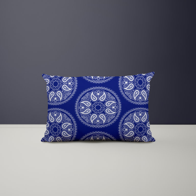 Paisley Outdoor Reversible Throw Pillow, Navy Blue