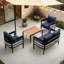 Ensemble de conversation pour patio 4 pièces Modern avec 2 chaises rembourrées, 1 causeuse et 1 table basse en bois-plastique-213129613