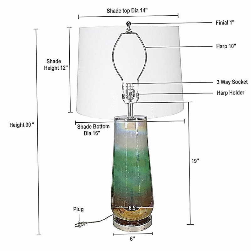 Lampe de table en verre D16x30 "