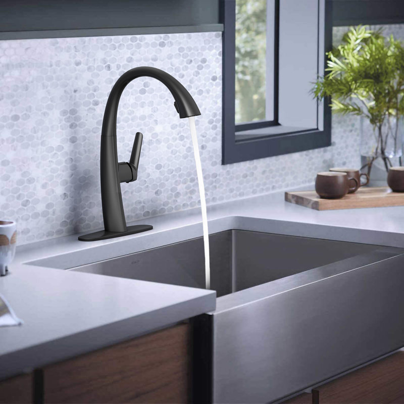 Robinet de cuisine escamotable avec douchette à double fonction, pivotant à 360 ° et cartouche en céramique - Conception sans plomb facile à installer pour évier (CP / BN / B9 / BG)