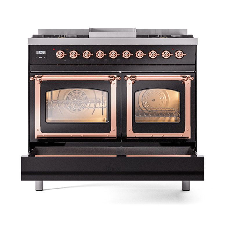 ILVE Nostalgie II Series Noblesse 40 inch Dual Fuel Range with 6 Sealed Burners, Griddle (Glass Door), Natural Gas