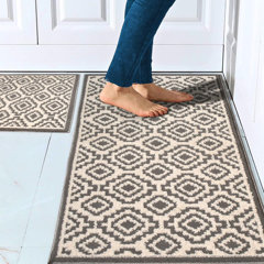 Bordered Non-Skid Low Profile Pile Rubber Backing Kitchen Area Rugs Be –  Discounted-Rugs