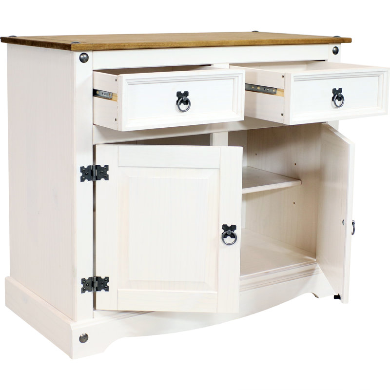 Buffet en bois massif de 36 po Charlcombe, Blanc / brun