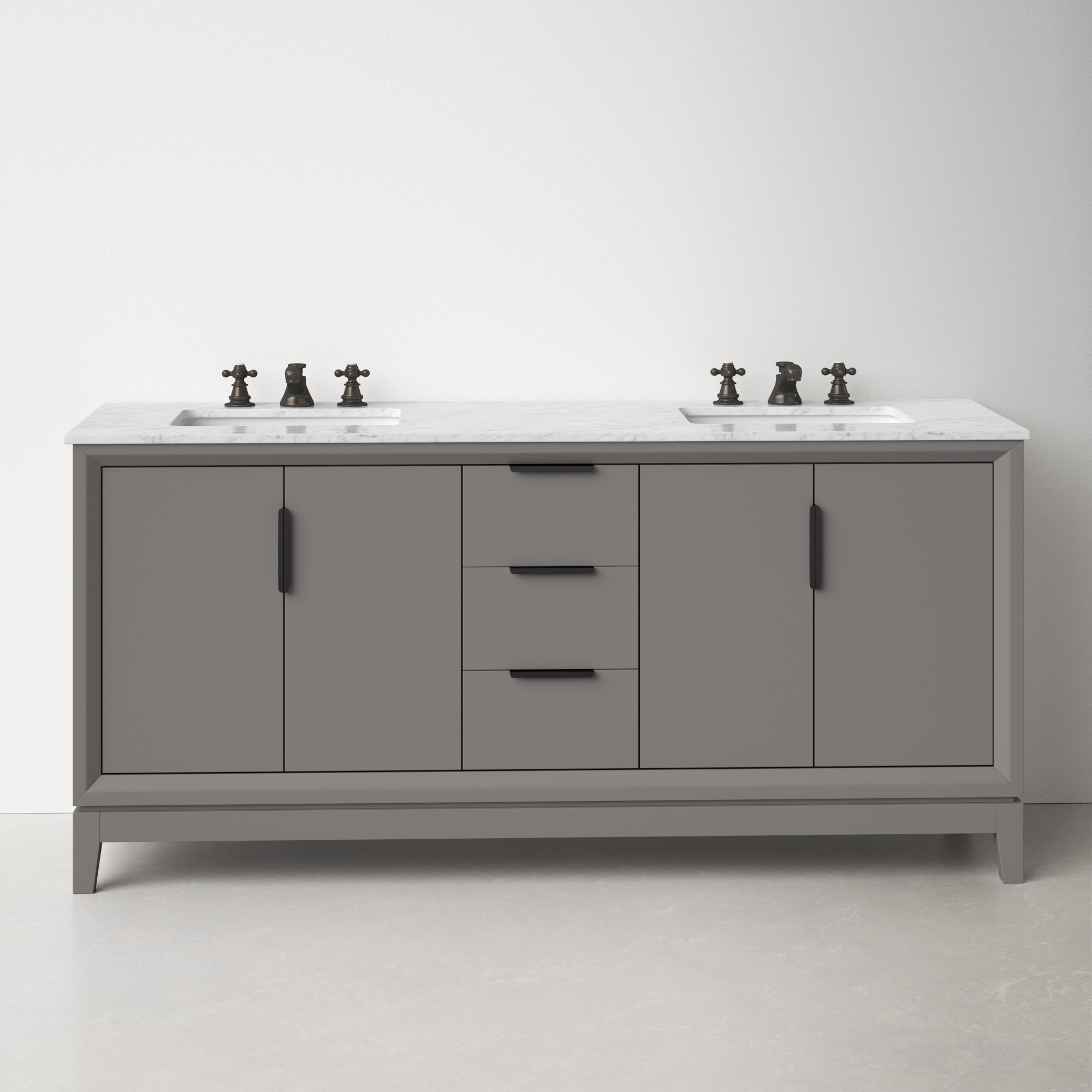 Elizabeth 72" Carrara White Marble Countertop Bath Vanity with Faucet, Cashmere Grey, Standard