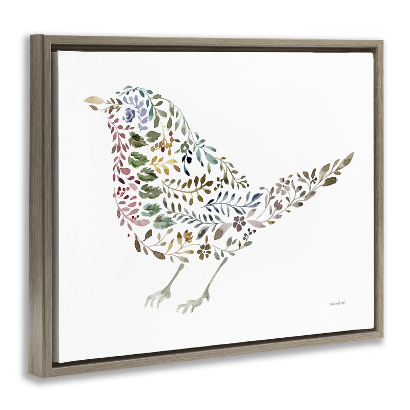 «Floral Nature Bird», art mural encadré par Danhui Nai, H 17 po x l 21 po, Cadre flottant orme Montalcino