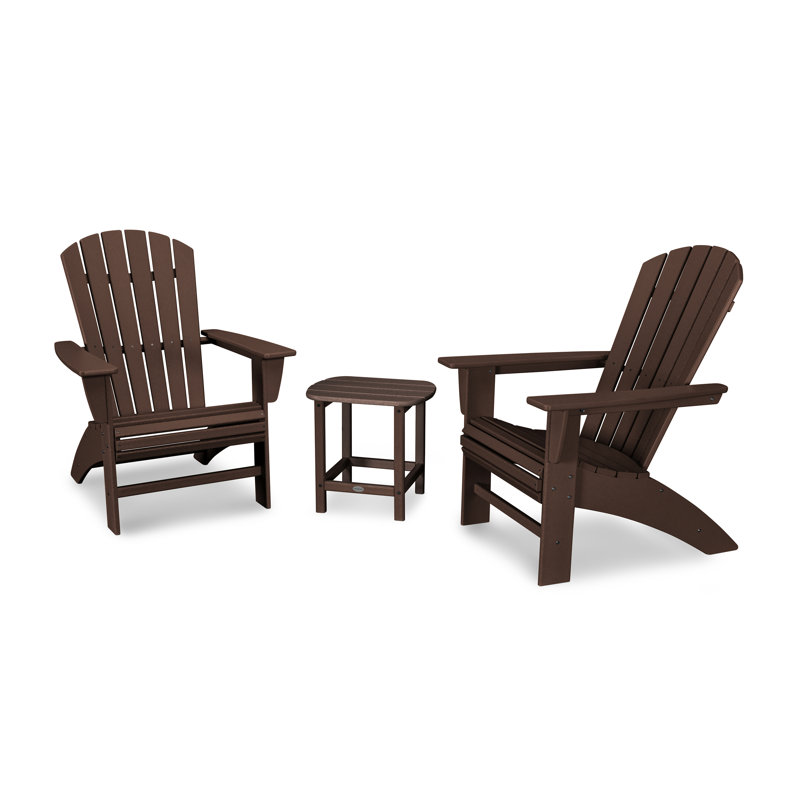Nautical 3-Piece Curveback Adirondack Set, Mahogany