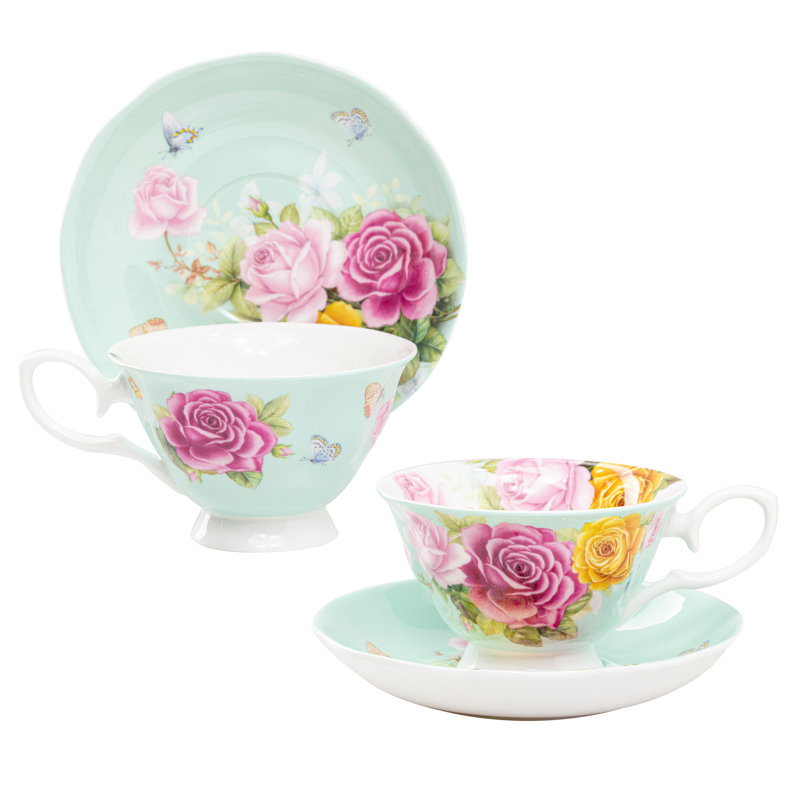 Bone China Teacup and Saucer, Mint