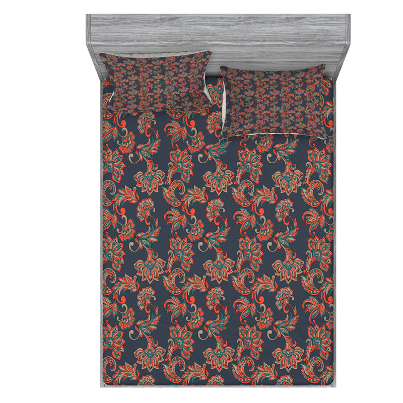 Microfiber Damask Sheet Set, Queen Sheet Set with Fitted Sheet