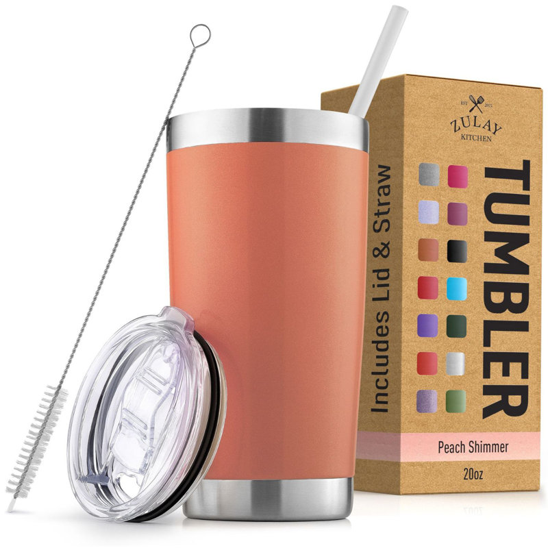 Gobelet en acier inoxydable 20 oz avec couvercle et paille Zulay Kitchen, Orange clair